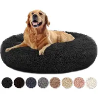 Sonstiges Lit rond en peluche pour animaux de compagnie, idéal pour chats et chiens, lavable, autonettoyant, confortable, taille moyenne, couleur noire, dimensions : 100x100x20 cm