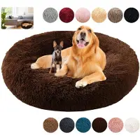 Sonstiges Lit pour chien, forme ronde, en peluche, style donut, apaisant, lavable, couleur marron foncé, taille 4XL (110 cm)