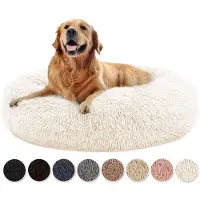 Sonstiges Lit pour animaux de compagnie en forme de donut, en peluche, pour chiens et chats, lavable, autonettoyant, de couleur blanche, dimensions : 100x100x20 cm