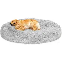 Sonstiges Lit pour chien en forme de donut, gris clair, lavable, en peluche, de forme ronde, diamètre 110 cm