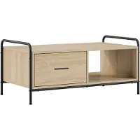 Syfax Table basse en bois imitation chêne Sonoma, dimensions 90 x 49 x 41 cm. Matériau : bois composite