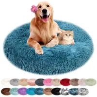 Sonstiges Lit pour chien, forme ronde, en peluche, lavable, couleur bleu foncé, diamètre 40 cm