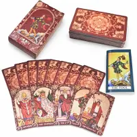 Merkloos Jeu de tarot étanche en PVC - 78 cartes de tarot + 2 cartes de collection - Guide de couleurs en anglais - Finition dorée - Couleur bordeaux - Expérience spirituelle