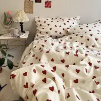Famanu Parure de lit rouge 135 x 200 cm, 4 pièces, petits cœurs, microfibre