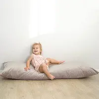 Unyqoos Coussin de confort pour dormeurs latéraux, 145 x 40 cm – Coussin ergonomique pour le corps avec housse en velours, housse lavable, coussin de confort pour adultes, couleur beige