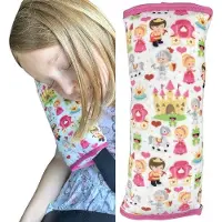 Unyqoos Coussin de ceinture de sécurité pour enfants – Motif "roi grenouille/princesse", lavable, 30 x 12 cm, gris clair avec bordure violette, housse 100% polyester, 1 pièce