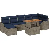 vidaXL Ensemble de salon de jardin , 8 pièces, gris et bleu marine