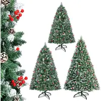 XMTECH Arbre de Noël artificiel , 225 cm, en PVC, sapin de Noël avec pied en bois, arbre de Noël décoratif, système pliable avec effet neige et décorations en forme de cônes de pin