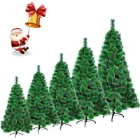 XINZI Sapin de Noël artificiel 210cm PVC - difficilement inflammable, aiguilles de sapin vertes (effet neige), support métallique, montage rapide