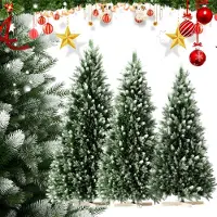 XINZI Sapin de Noël artificiel (PVC/PE) 150cm - sapin de Nordmann, effet neige, support en bois, système de pliage à montage rapide, difficilement inflammable