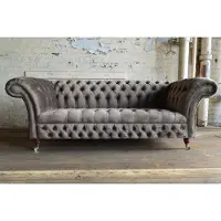 AEA Sofa Luxus Textil Chesterfield Couch Sofas Polster 3 Sitzer Garnitur Grau Samt