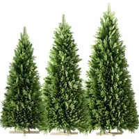 JOIEYOU Arbre de Noël artificiel 150cm PVC+PE plastique vert Sapin avec support en bois en forme de croix & système de pliage à montage rapide, décoration de Noël Sapin de Noël pour bureau, maison