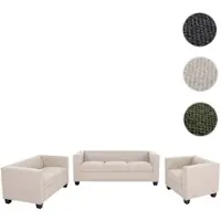 Mendler Canapé 3-2-1 Lille, ensemble de canapés, canapé lounge, suspension à ressorts Nosag, tissu/textile, velours (260g/m²), couleur beige