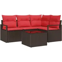 vidaXL Ensemble de canapés de jardin , 5 pièces, en polyrotin, couleur marron et rouge