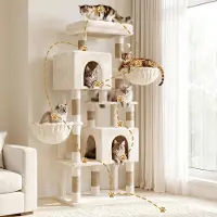 Merkloos Kratzbaum beige, 3 niveaux, base stable, pour chats