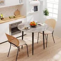 Dripio Table ronde pour repas, aspect marbre, 80 cm de diamètre, couleur grise, pieds en métal