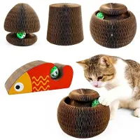 Merkloos Arbre à chat en carton, rotatif, 2 en 1 avec clochette, compact et pliable, pour chats, pour intérieur