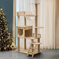 Merkloos Arbre à gratter Kratzbaum Holz, 135 cm, avec 9 poteaux en sisal, une échelle d'escalade, des jouets à suspendre, idéal pour les grands chats