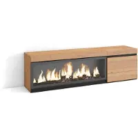 Dripio Meuble TV avec insert LED imitant une cheminée, 160 cm, en chêne, pour téléviseurs jusqu'à 65 pouces