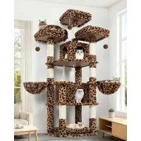 Merkloos Kratzbaum "Leopard", stable, hauteur 174 cm, 3 poteaux recouverts de tissu, 2 maisons pour chats, 2 paniers, poteaux en sisal, pour 2 à 4 chats