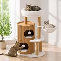 Merkloos Arbre à chat avec une grande surface de grattage, une cachette pour chat, un lit confortable et 4 poteaux en sisal, idéal pour plusieurs chats