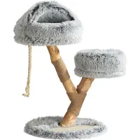 Merkloos Arbre à chat modèle "Takken", 80 cm, en peluche et en bois de bouleau, avec une cachette pour chat