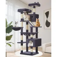Merkloos Arbre à chat de 180 cm, avec 8 poteaux à gratter, 2 plateformes, 2 cachettes, un hamac, un panier, pour chats
