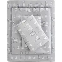 OEM Ensemble de literie 4 pièces, 100% flanelle de coton, motif animaux et étoiles, taille queen
