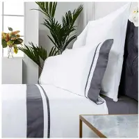 OEM Jeu de literie, satin, densité de fil 300, 180 cm, blanc/gris