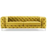 AEA Dreisitzer Gelb Chesterfield Sofa Luxus Möbel Textil Stoff Wohnzimmer Modern