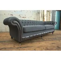 AEA Klassische Chesterfield Couch 4 Sitzer Sofa Couch Samt Leder Design Schwarz