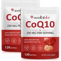 P-Beauty Coenzyme Q10 CoQ10 avec huile MCT, 200 mg, capsules, testé en laboratoire, produit naturel, végan, 2 flacons de 120 gélules souples