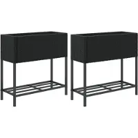 vidaXL Bacs surélevés avec étagère 2 pcs. noir 70x28x70 cm Poly rotin