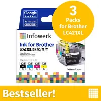Infowerk NOUVEAU : Cartouches d'encre pour Brother LC421XL, multipack (BK/C/M/Y), 3 pièces