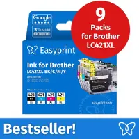 Easyprint NOUVEAU : Cartouches d'encre pour Brother LC421XL, multipack (BK/C/M/Y), 9 pièces