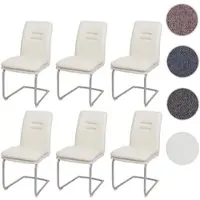Mendler Lot de 6 chaises de salle à manger HWC-H70, chaise de cuisine à piétement luge, tissu/textile inox brossé crème-beige