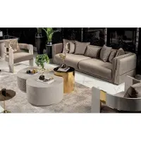 AEA 3tlg Sofa Sessel Couchtisch Wohnzimmer Einfarbig Design Moderne Stoff Luxus