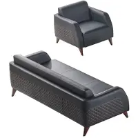 AEA Ledersofas Set 3-Sitzer Sessel Schwarz Couch Modern Sofa-Set Sitzmöbel