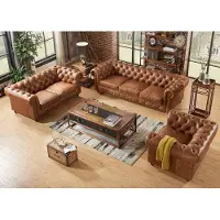 AEA Polstergarnitur 3+2+1 Sitzer Kunstleder Braun Sofa Set Wohnzimmer 4-tlg.