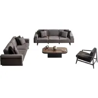 AEA Elegante Graue Wohnzimmer Garnitur 3-Sitzer Relax Sessel Couchtisch
