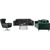 AEA Luxus Sofa Set Couchgarnitur Sofa 3 sitzer Sessel Grün Grau Wohnzimmer