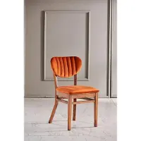 AEA Design Hochwertig Holz Orange Lehn Stuhl Garnitur Esszimmer Polster Luxus Stuhl