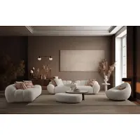 AEA Weiße Luxus Wohnzimmer Garnitur 2x Texitl Sofas Designer Sessel