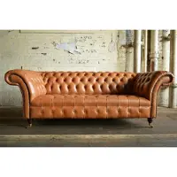 AEA Sofa 3 Sitzer Orange Ledersofa Couchen Couch Chesterfield Garnitur Leder Sofas