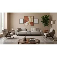 AEA Wohnzimmer Set 3 Sitzer Sofa 2x Sessel Modern Grau Stark