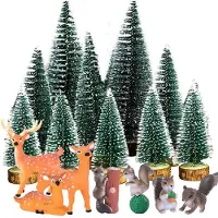 Merkloos Omgoods - Mini ensemble de sapins de Noël décoratifs avec figurines et neige artificielle