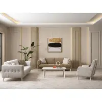 AEA 2x 3-Sitzer Sofa Sessel Beige Braun Stoff Modern Wohnzimmer Garnitur