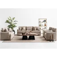 AEA Hellbraunes Sofa set 3-Sitzer Sofa 2-Sitzer Sofa Sessel Wohnzimmer Bequem