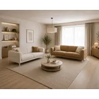 AEA 2x 3-Sitzer Sofa Beige Braun Stoff Modern Polstersofa Wohnzimmer Set