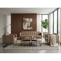 AEA Modernes Wohnzimmer Set Sofa 2 Sessel Beige Leder Polstermöbel